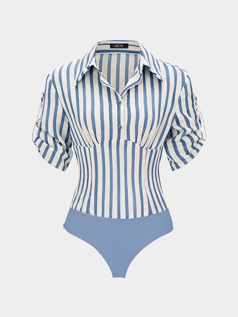 Micas Blue & White Striped Button-Front Bodysuit